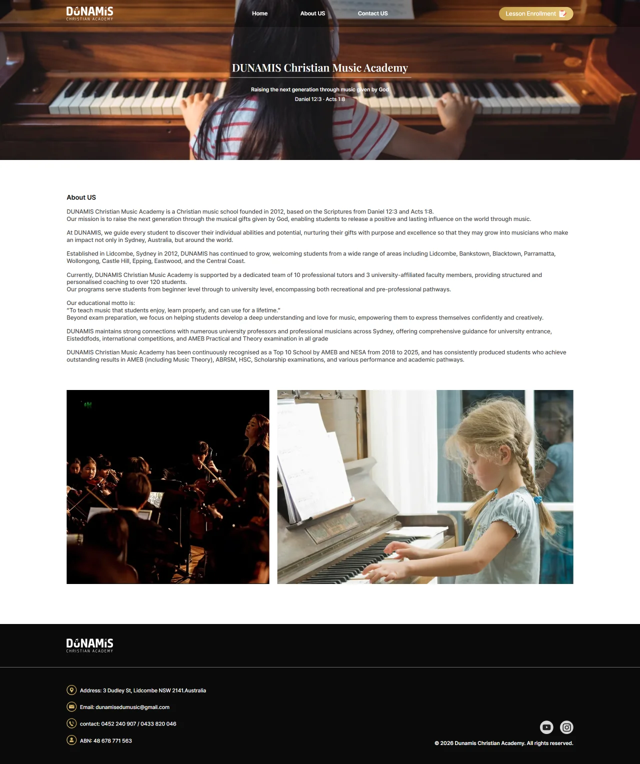 Dunamis Academy — sub design desktop