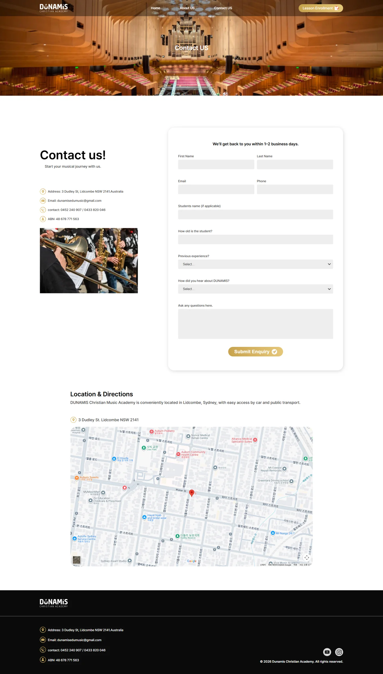 Dunamis Academy — detail design desktop