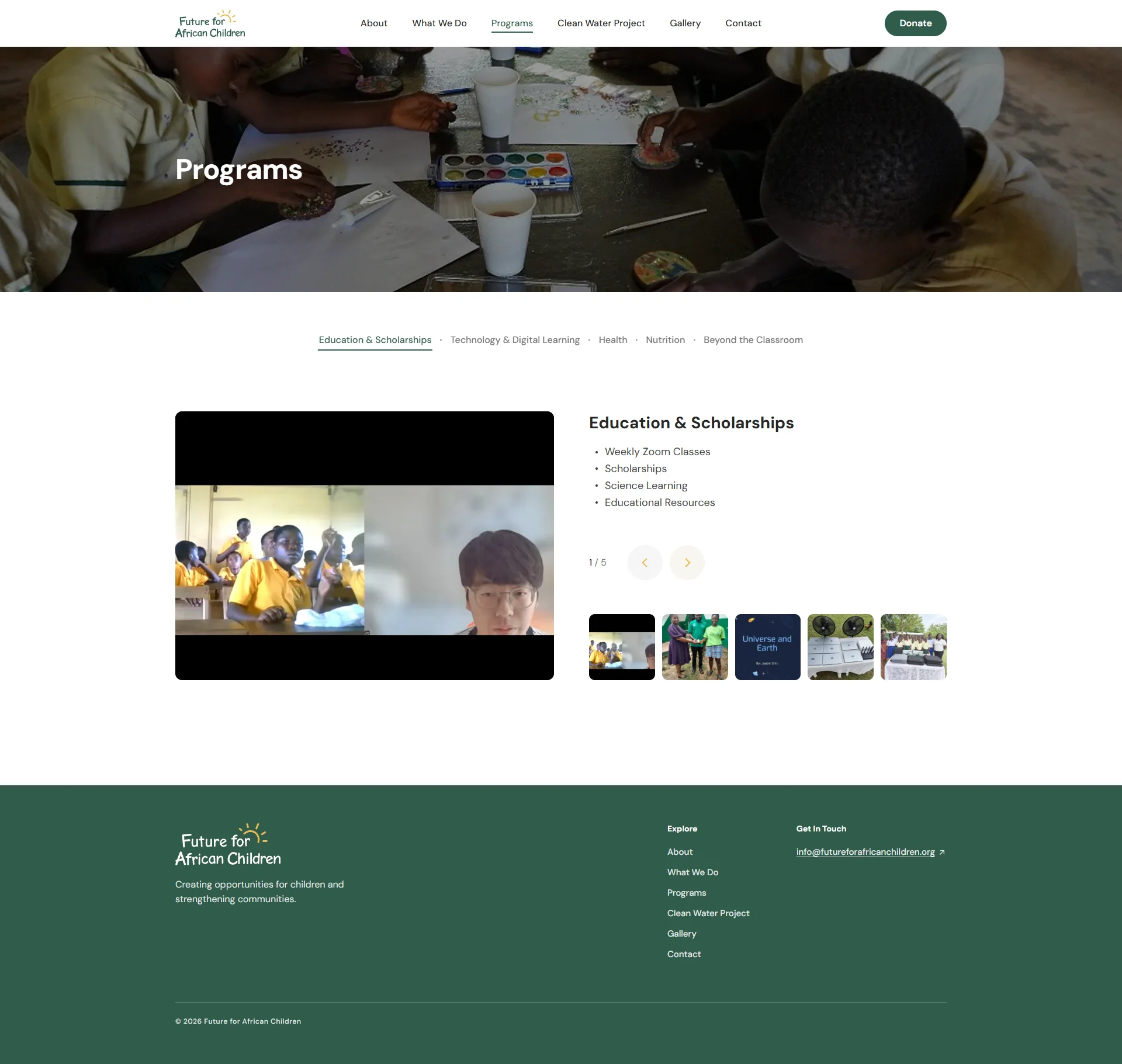 Future for African Children — detail design desktop